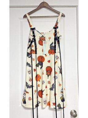 NWT Dressfo Dresslily Retro Halloween Print Knit Corset Sides Dress Size US 14